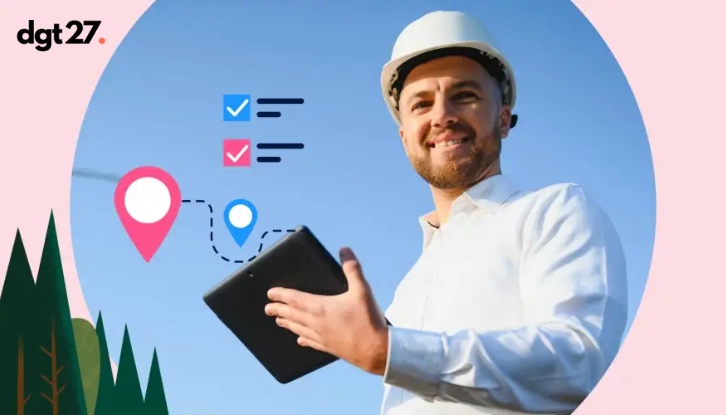 Field technician using the Salesforce Field Service mobile app for scheduling and on-site guidance.