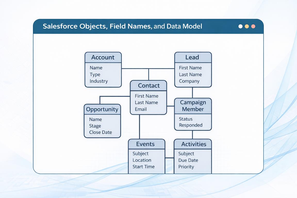 Core Salesforce object relationships illustrating common parent-child structures where data skew can occur.